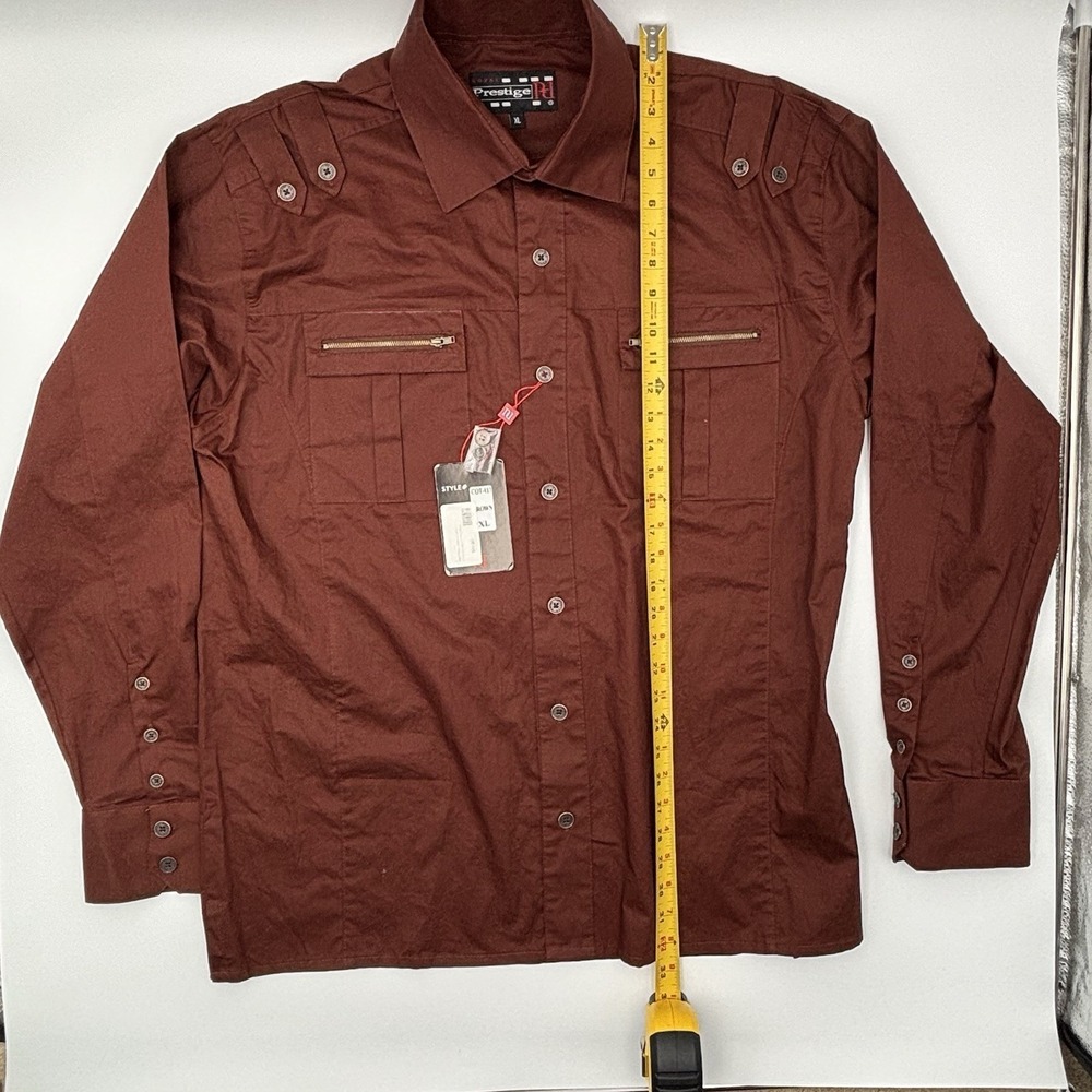Royal Prestige Mens XL Shirt NWT Brown Cotton Military Streetwear Biker Buckle - Picture 3 of 16